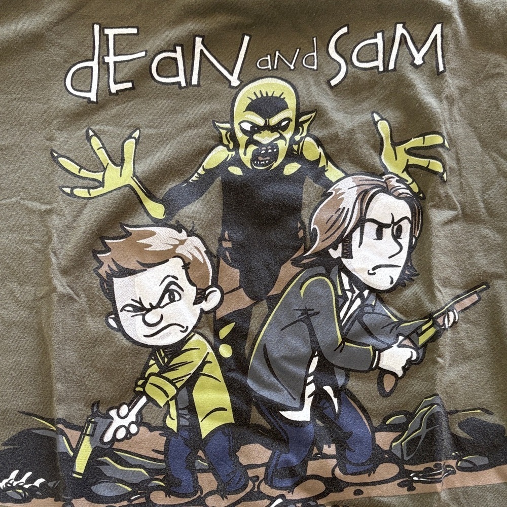 Dean and Sam Cartoon Graphic Tee - Olive - Picture 2 of 2